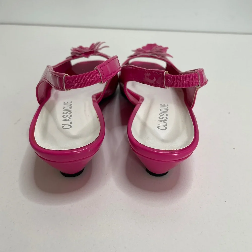 Hot Pink Patent Floral Peep Toe Slingback Wedge Sandals 8.5M Wedding Guest Bold